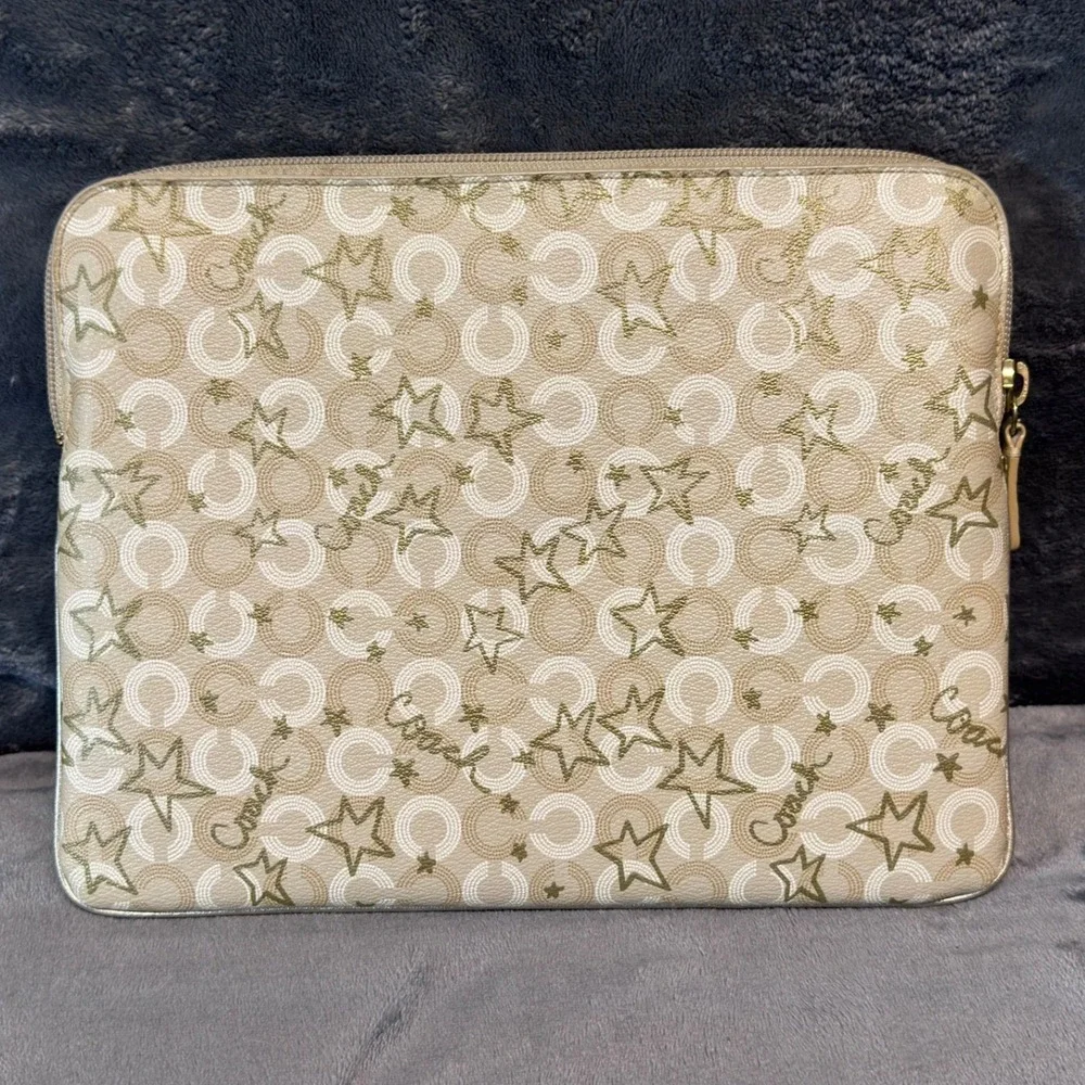 Coach Waverly Snow Queen Universal Tech Tablet Case Gold Cream Stars Padded Y2K